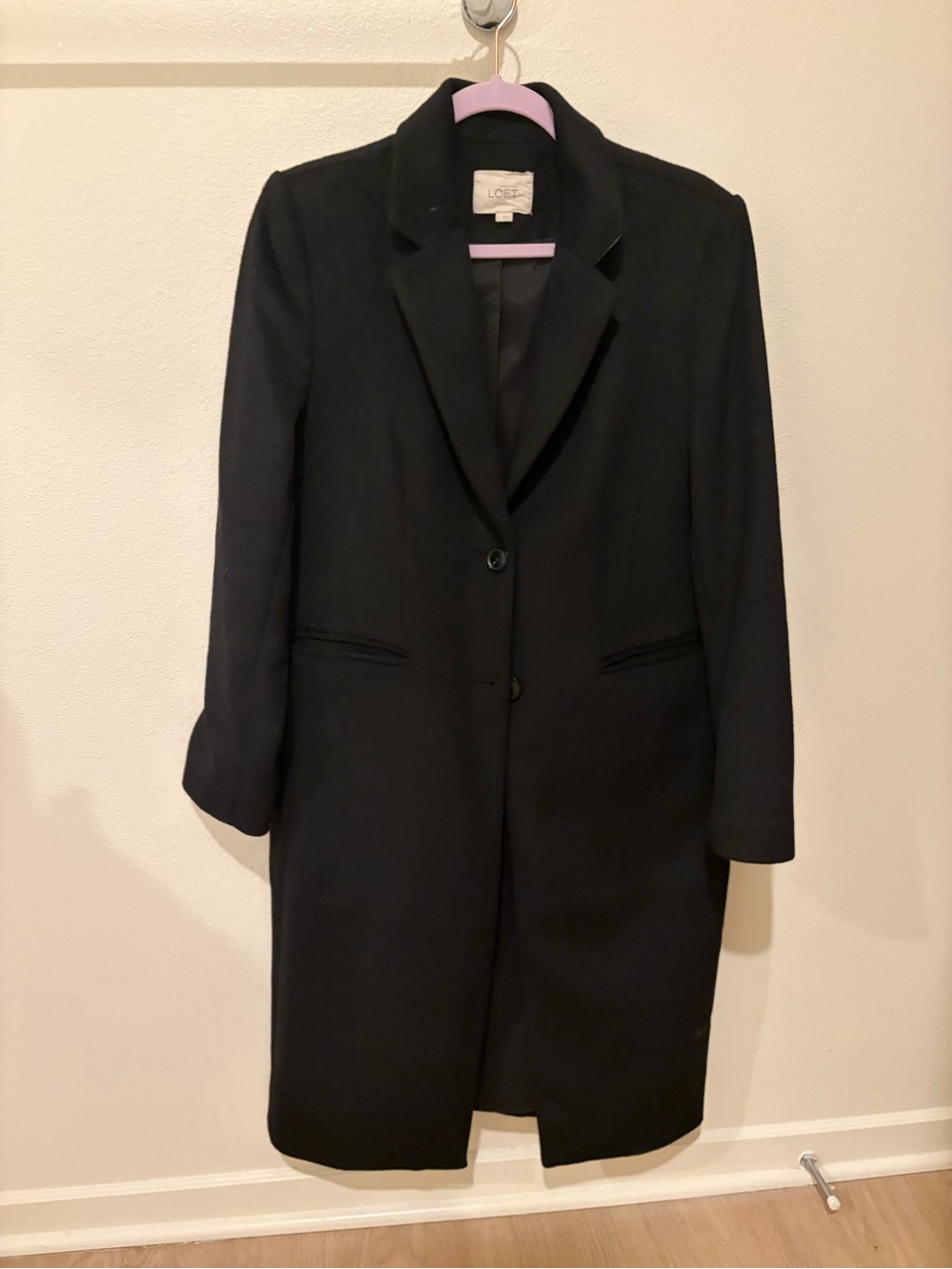 LOFT Black Long Single-Breasted Trench Coat
